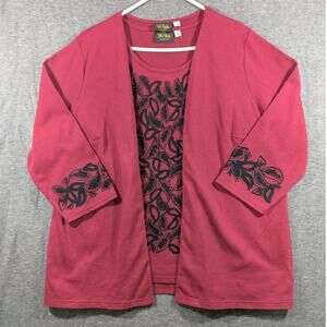 Bob Mackie Wearable Art Red Pipe Embroidery Tank Cardigan Blazer Set Size 2X